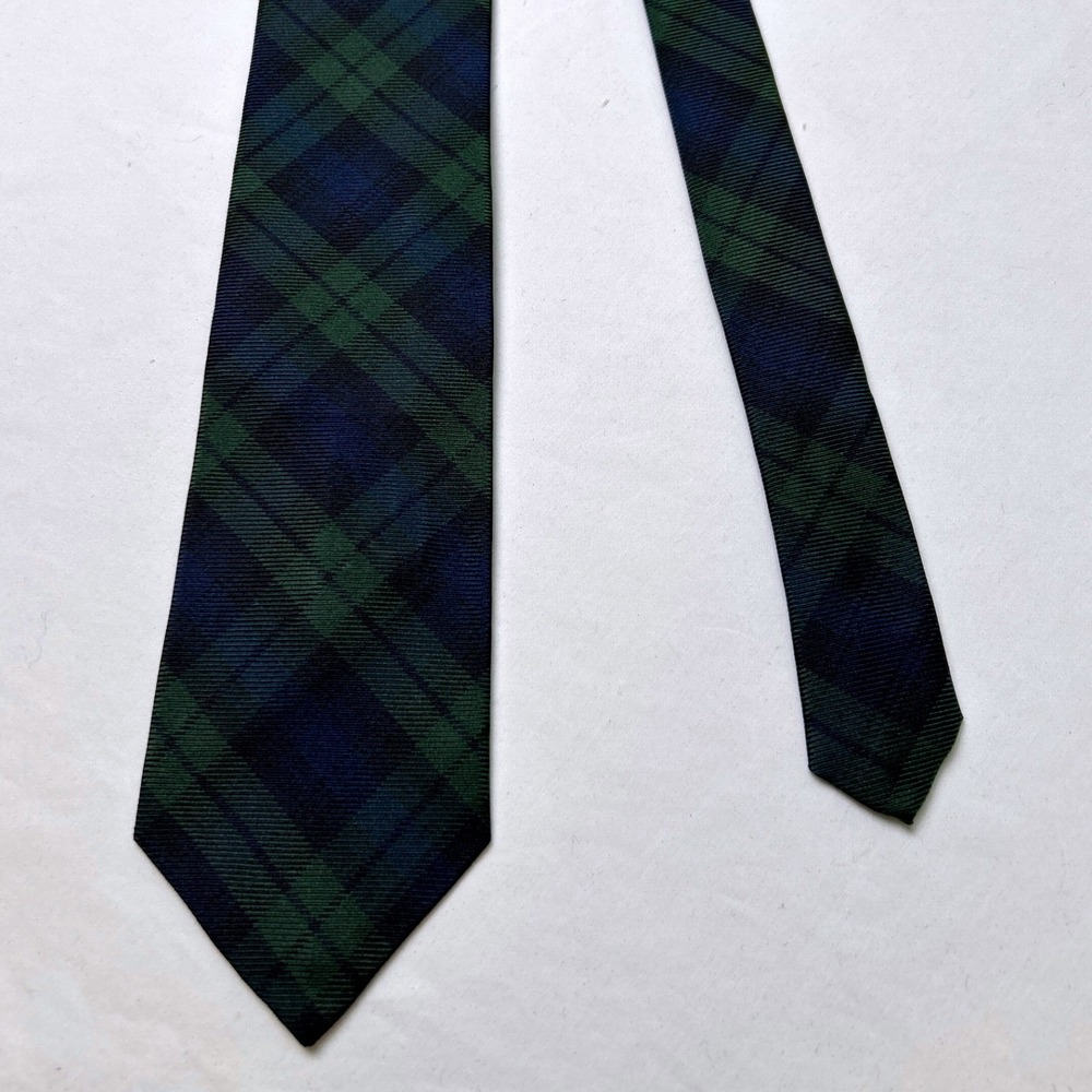 Polo Ralph Lauren Men Black Watch Plaid Silk Tie Green Blue Preppy Ivy League